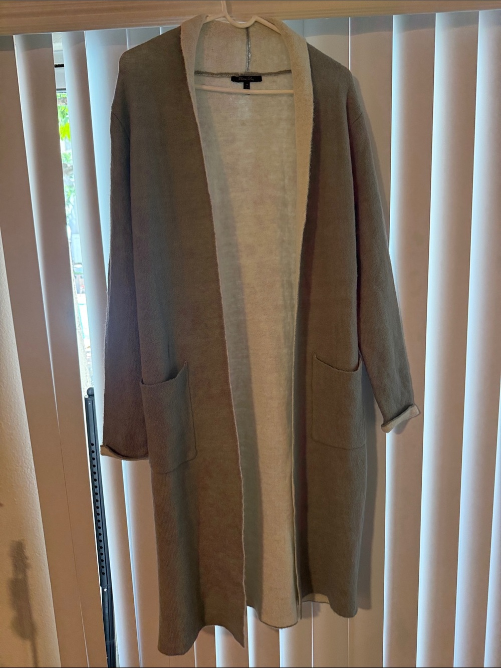 Olivia Sky Reversible Coatigan in Taupe and Cream